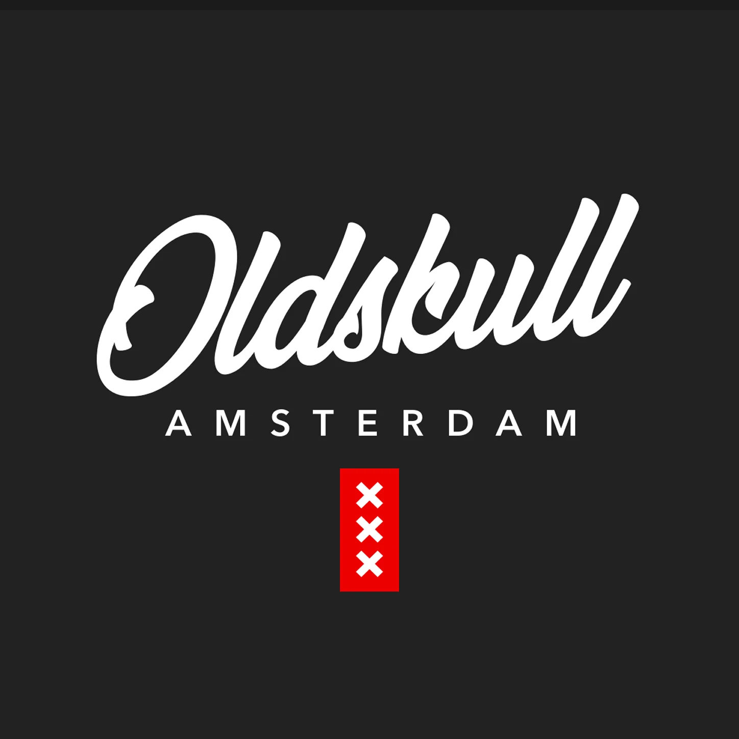 Oldskull Amsterdam wordmark with the Amsterdam Saint Andrew’s Crosses