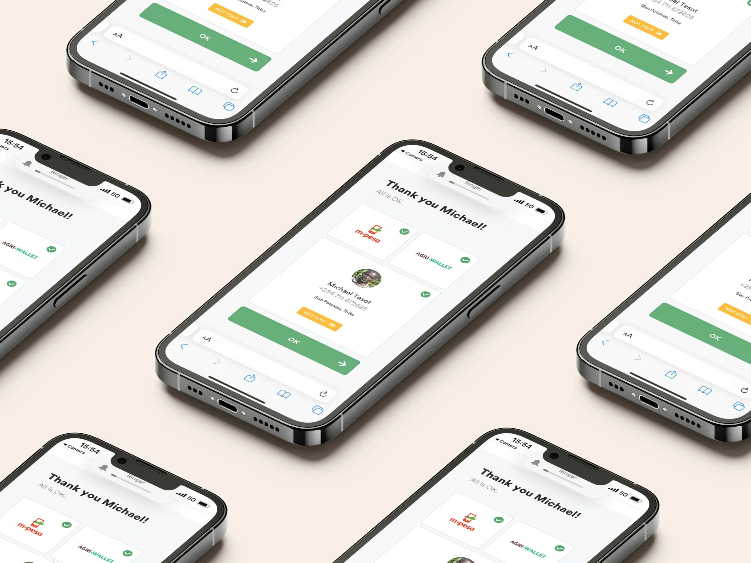 Agri Services mobile prototype on several phones