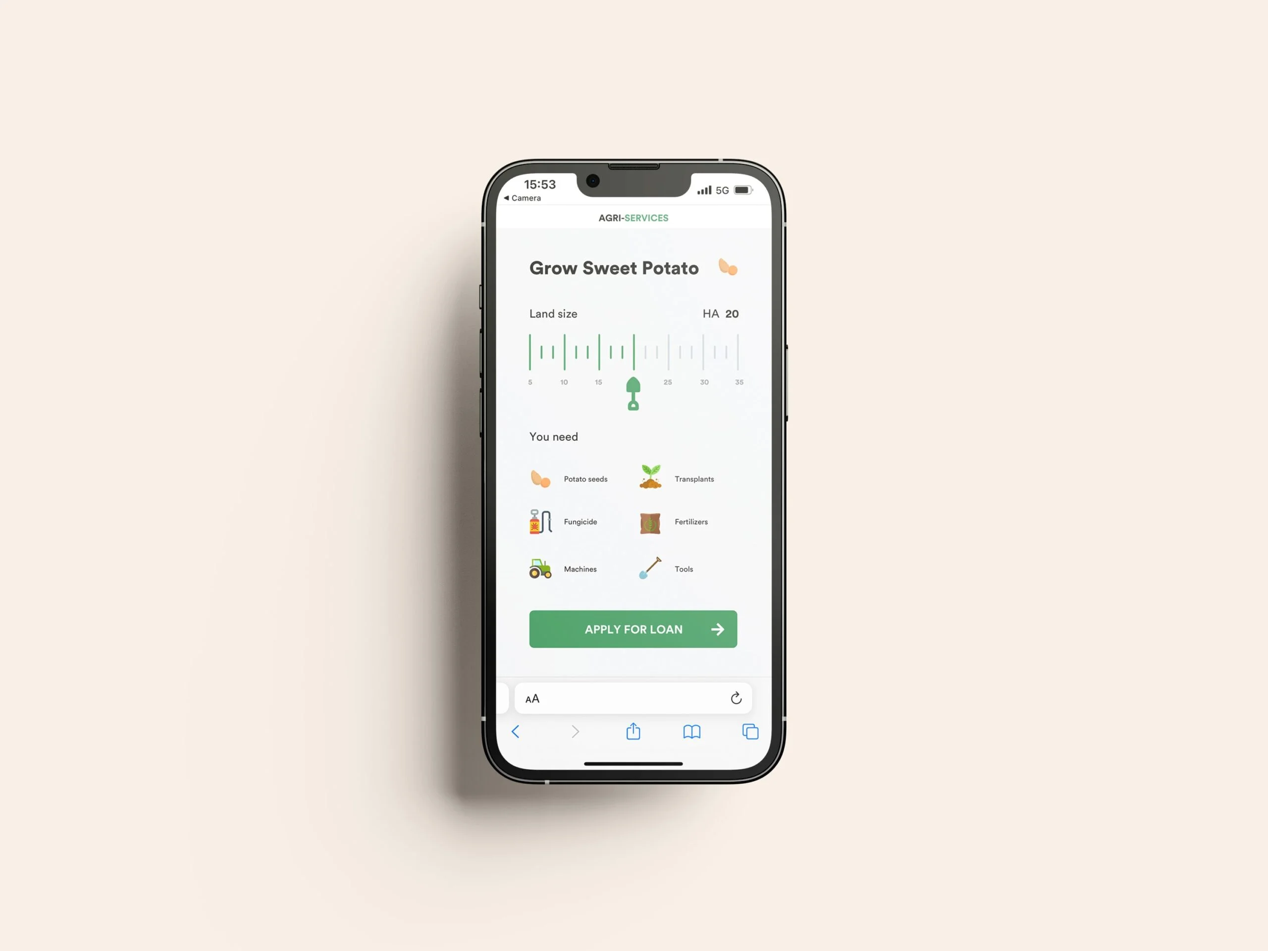 Crop plan and apply for loan screen