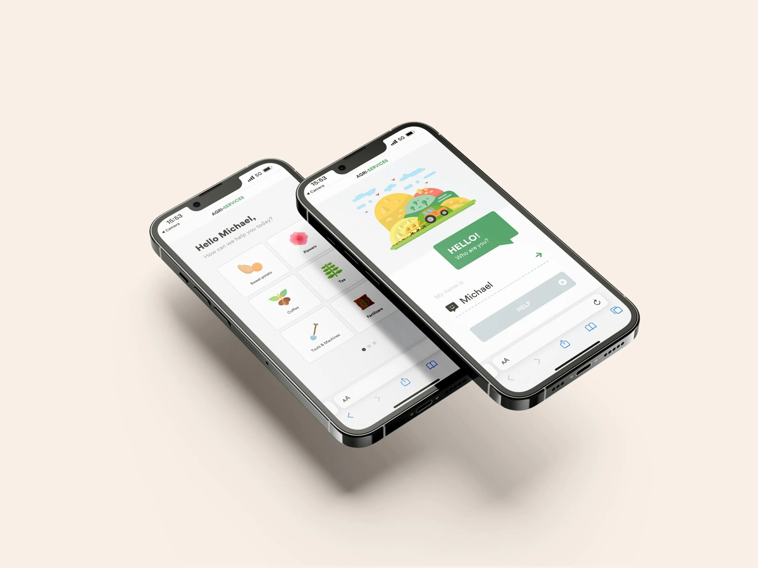Agri Services onboarding on two phones