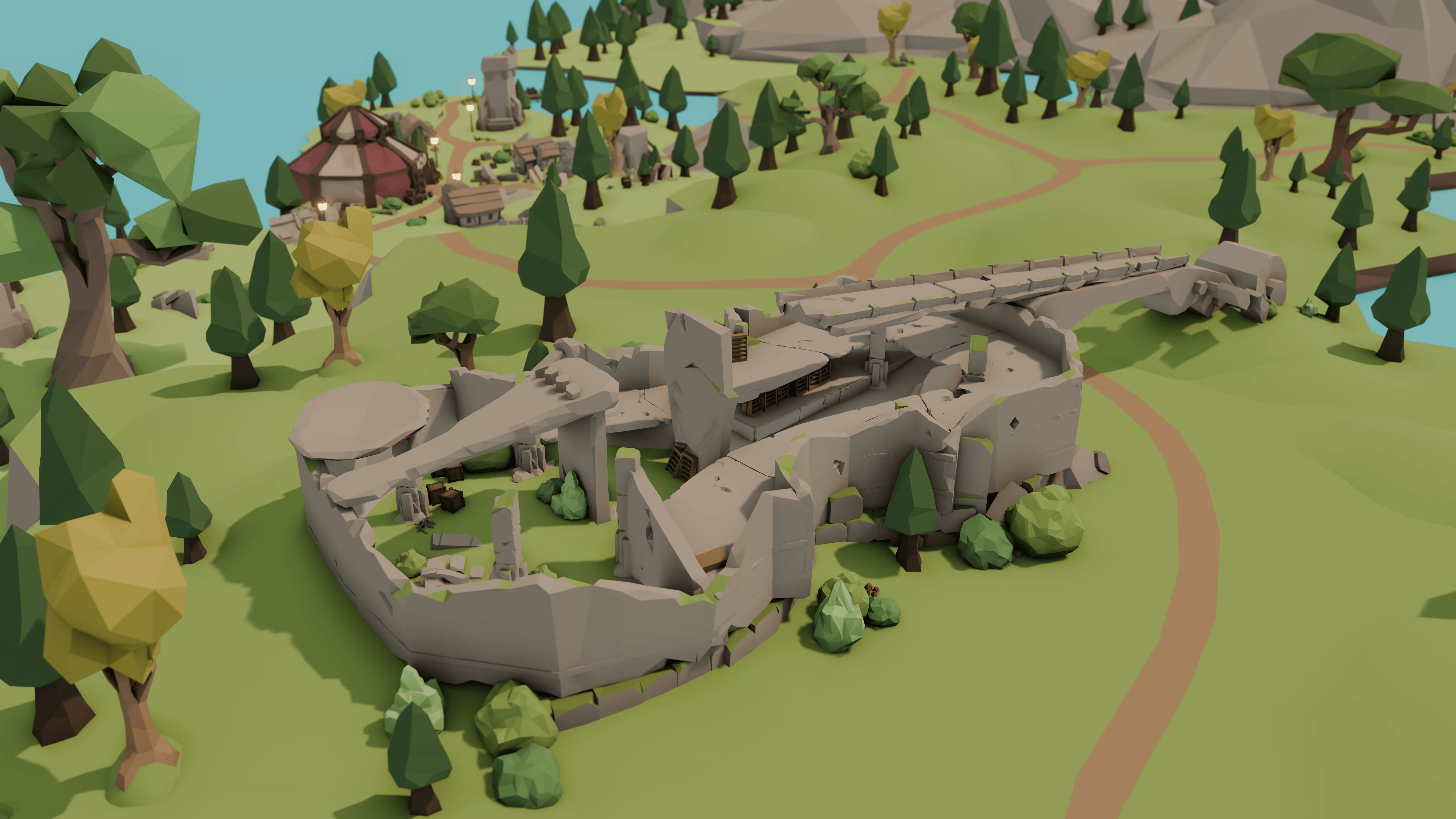 Violin-shaped ruins in Musical Village