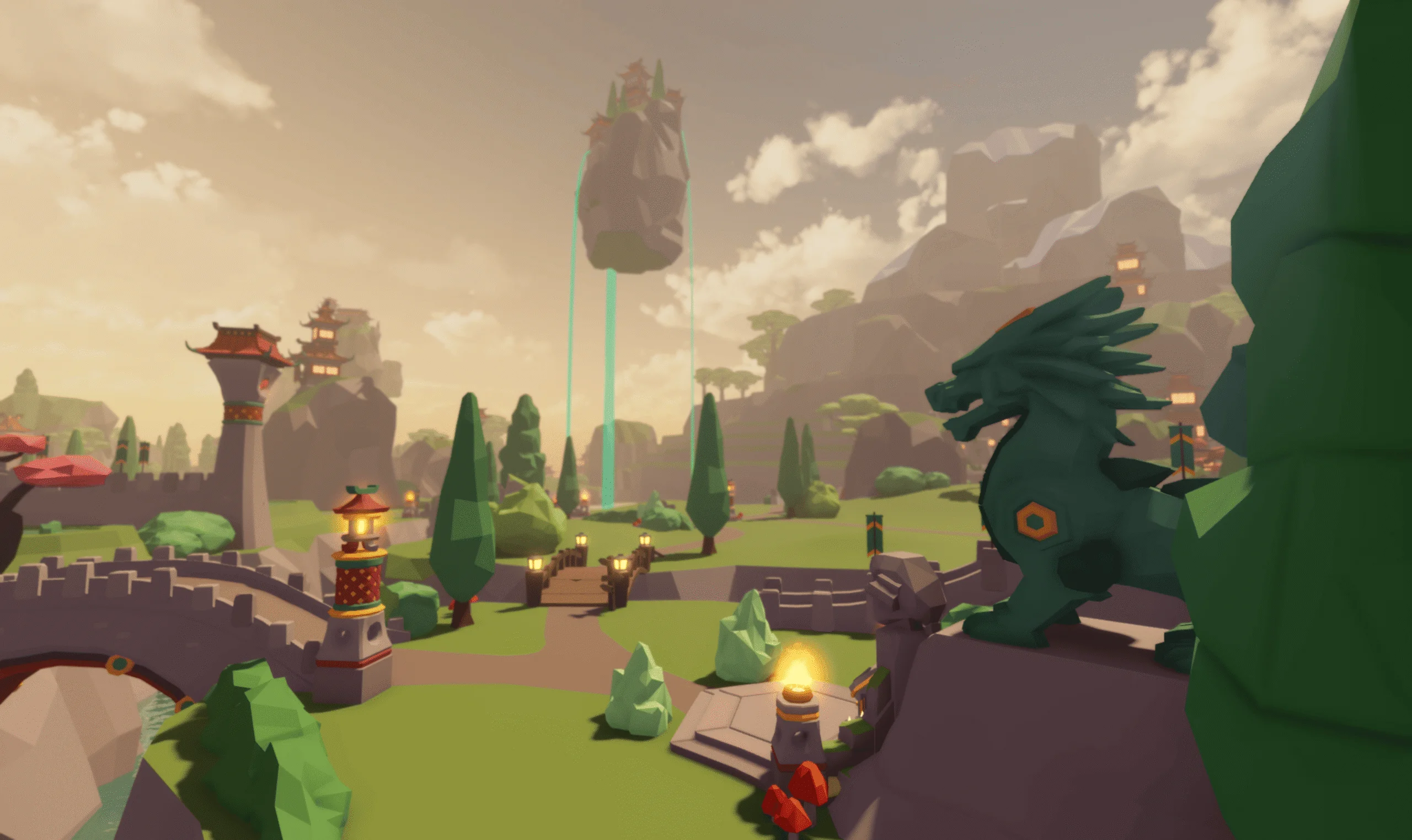 Dragon statue and floating island